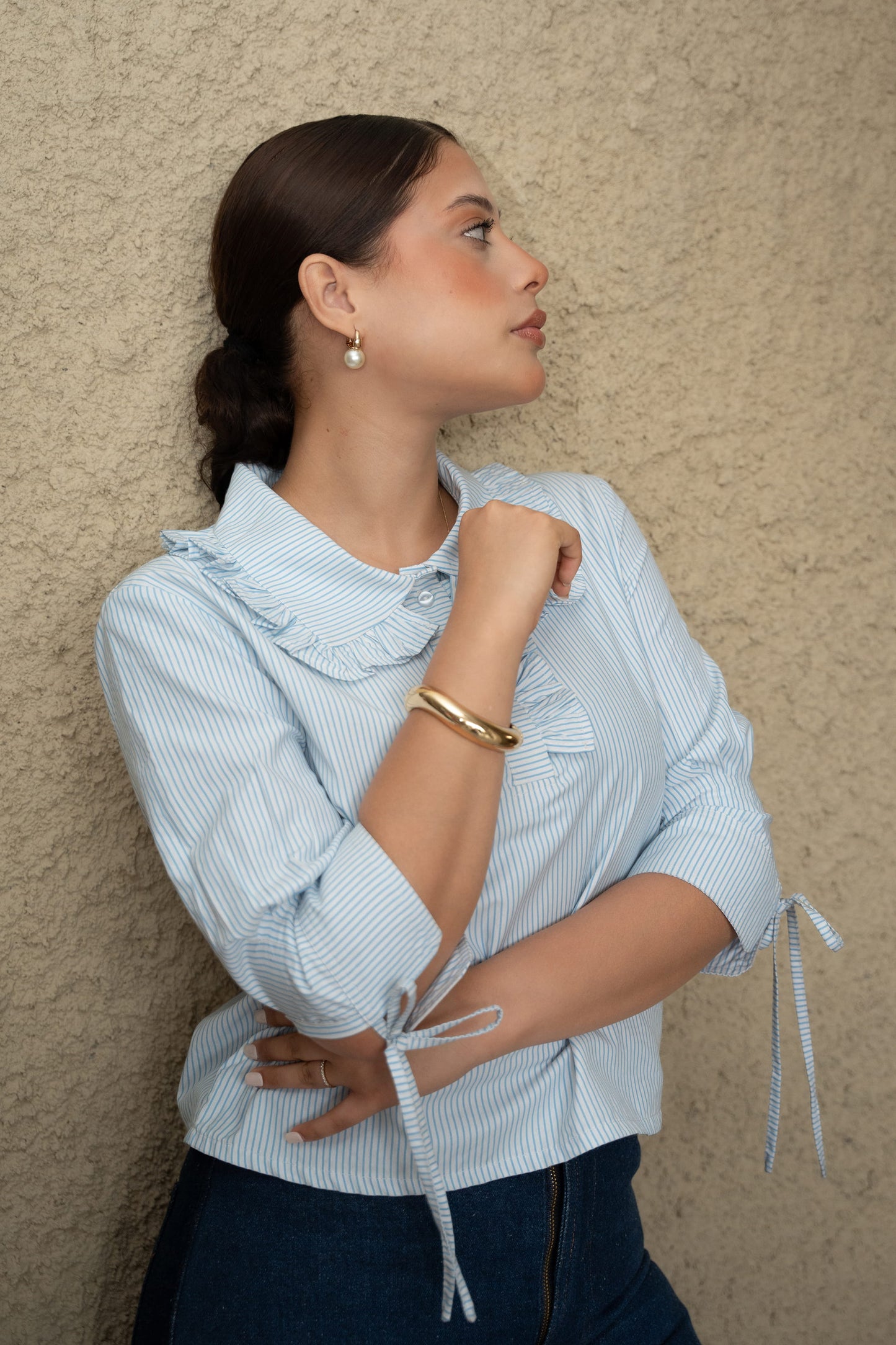Blusa Madeline – líneas celeste