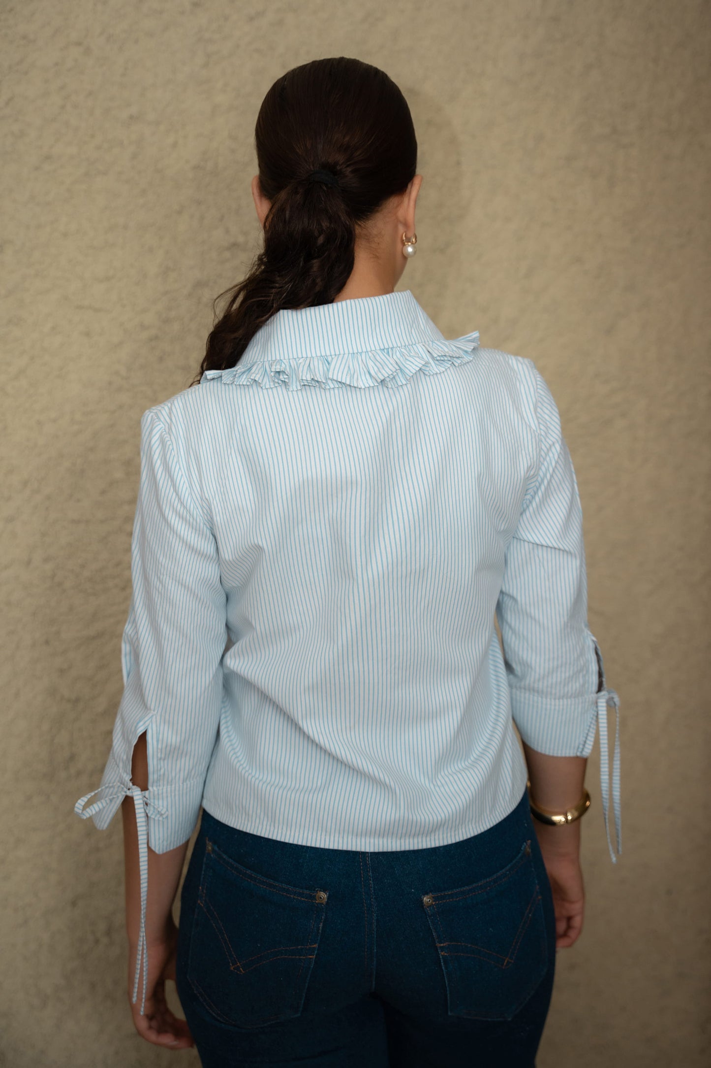 Blusa Madeline – líneas celeste